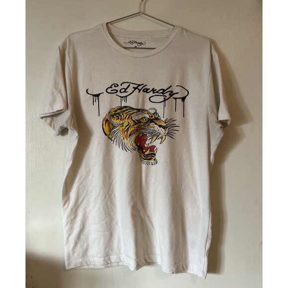 Vintage Y2K Ed Hardy Men's White Short Sleeve T-Shirt | Mens Medium - Picture 1 of 14